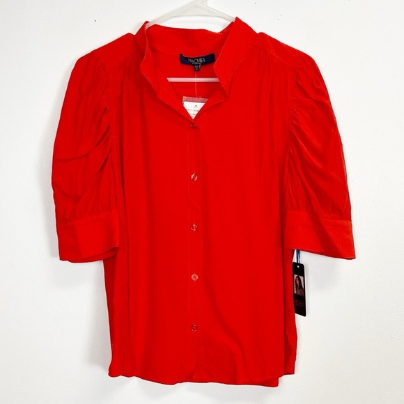 Rachel Roy Blouse Womens Medium Red Short Sleeve Button Front NWT NEW - Picture 1 of 10
